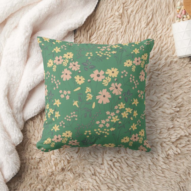 Almofada Padrão Floral Verde Boho Moderno (Cobertor)