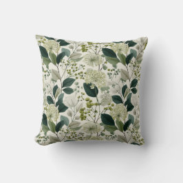 Almofada Padrão Floral Verde Botânico Creme