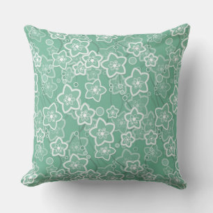 Almofada padrão floral verde e branco retrógrado 60
