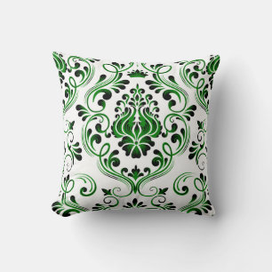 Almofada Padrão Floral Verde Preto e Branco Damasco