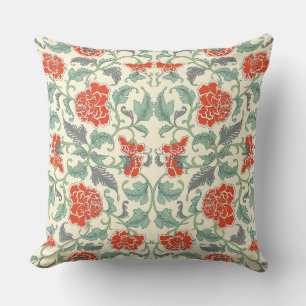Almofada Padrão Floral Vermelho Chinês Elegante