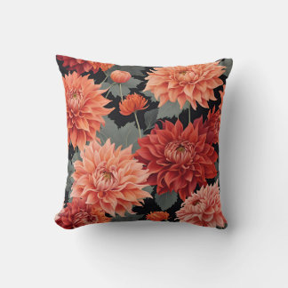Almofada Padrão Floral Vermelho e Laranja Dahlia