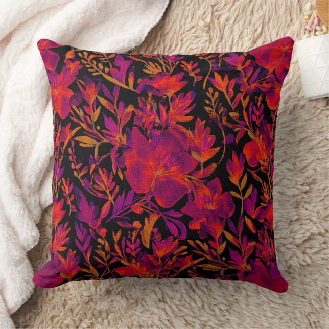 Almofada Padrão floral vermelho quente (Cobertor)