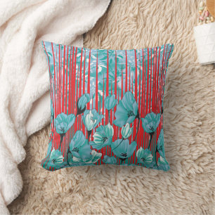Almofada Padrão floral vibrante com flores de turquesa, ver