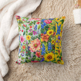Almofada Padrão floral vibrante com girassol e dália