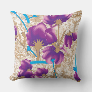 Almofada Padrão floral vibrante com púrpura e azul f