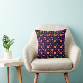 Almofada Padrão Floral Vibrante e Sem Costura em roxo profu