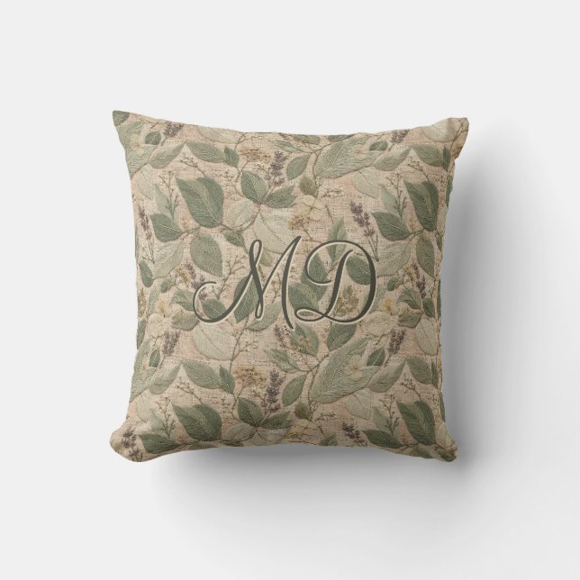 Almofada Padrão Floral Vintage Chic Sage (Frente)