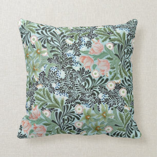 Almofada Padrão Floral Vintage em Verde Suave e Rosa Páli