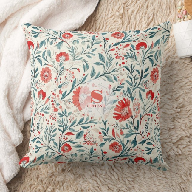 Almofada Padrão Floral Vintage Red Daisy - Botânico (Cobertor)