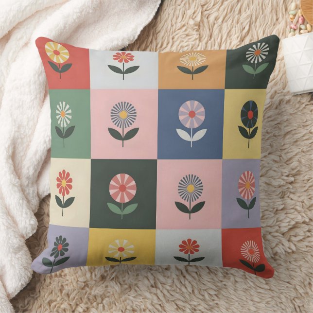 Almofada Padrão Floral Xadrez (Cobertor)