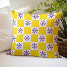 Almofada Padrão Floral Xadrez Retro Checker