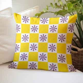 Almofada Padrão Floral Xadrez Retro Checker
