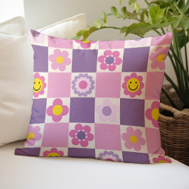 Almofada Padrão Floral Xadrez Retrô Y2K