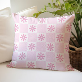 Almofada Padrão Floral Xadrez Rosa Retro