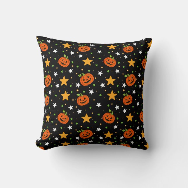 Almofada Padrão Fofo de Abóbora de Halloween (Frente)