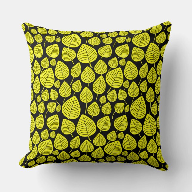 Almofada Padrão Folha 02 - Amarelo em preto (Frente)