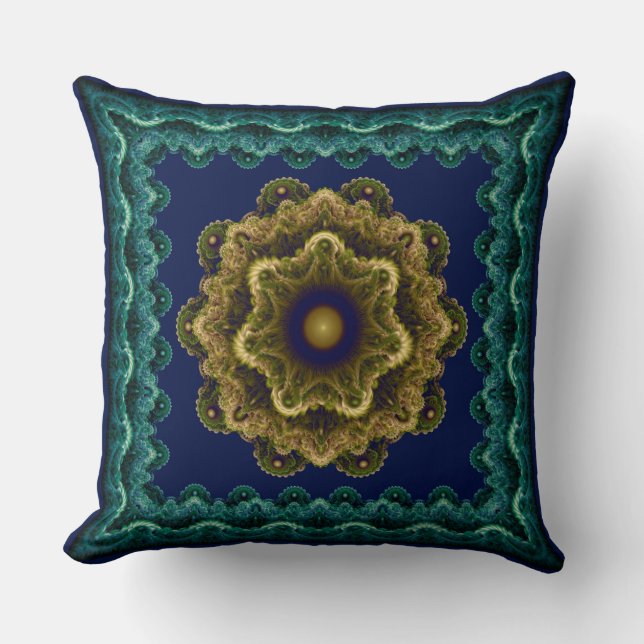 Almofada Padrão fractal floral emoldurado de fada (Frente)