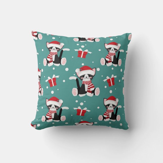 Almofada Padrão Gatinho Preto de Natal (Frente)