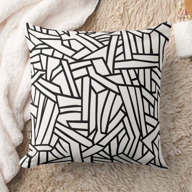 Almofada Padrão Geométrico Abstrato de Linha em Preto e Bra (Cobertor)