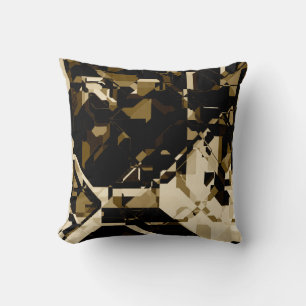 Almofada Padrão Geométrico Abstrato de Tan Black & Beige