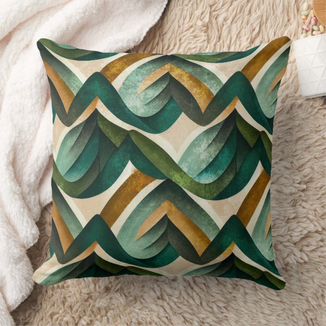 Almofada Padrão Geométrico Abstrato Dourado em Azul Turques (Cobertor)