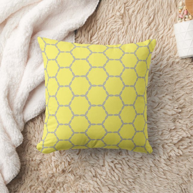 Almofada Padrão Geométrico Amarelo e Cinza Honeycomb (Cobertor)