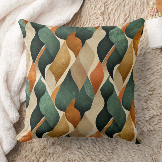 Almofada Padrão Geométrico Art Deco em Verde Água e Dourado (Cobertor)