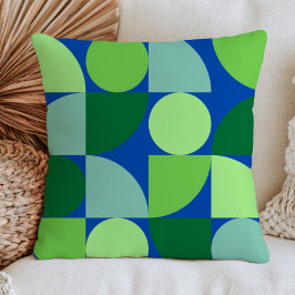 Almofada Padrão Geométrico Azul e Verde Moderno de Meados d