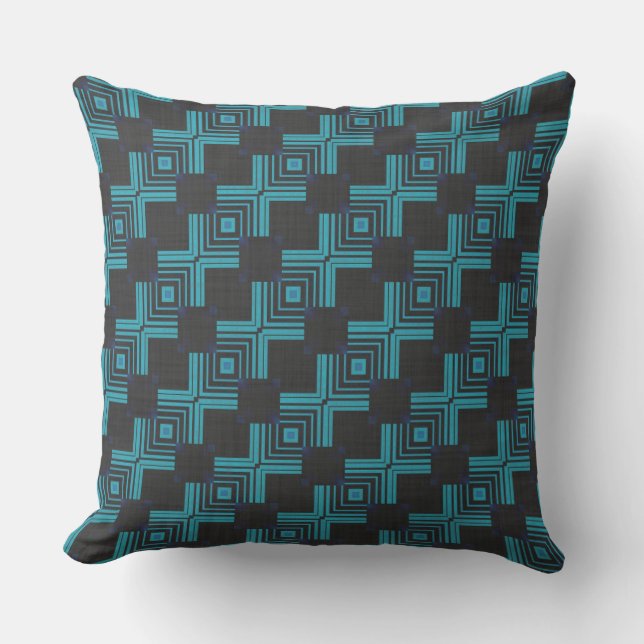 Almofada Padrão Geométrico Azul Teal e Preto (Frente)