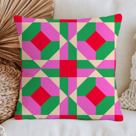 Almofada Padrão Geométrico Colorido Rosa, Vermelho e Verde