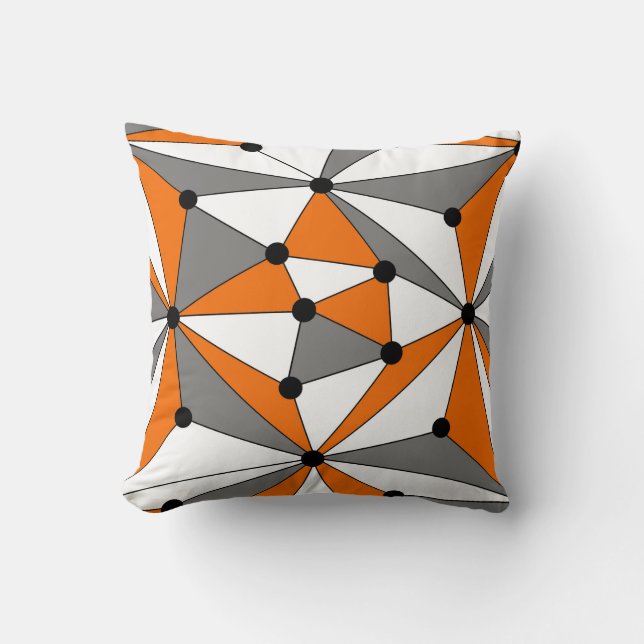 Almofada Padrão geométrico de abstrato - laranja e cinza. (Frente)