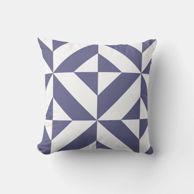 Almofada Padrão Geométrico de Deco Azul-Meia-Noite (Frente)