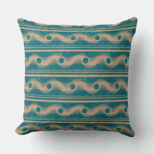Almofada Padrão Geométrico de Espiral Teal e Caramelo risca