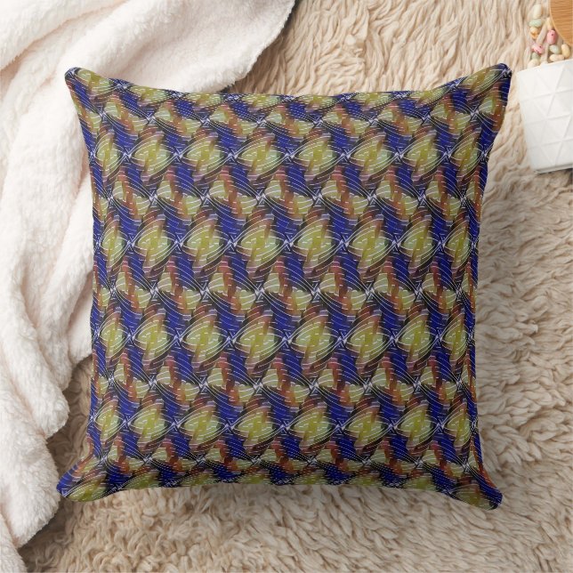 Almofada Padrão geométrico de onda azul e dourado abstrato  (Cobertor)