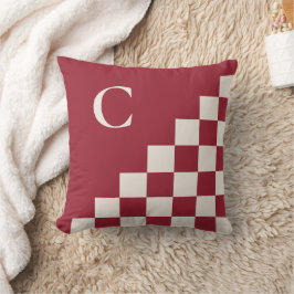 Almofada Padrão Geométrico do Creme Vermelho Burgundy Monog