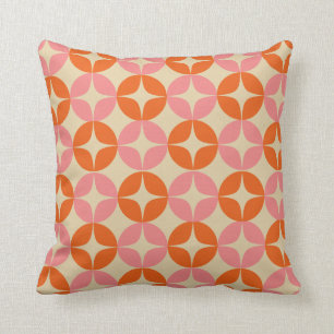 Almofada Padrão Geométrico do Meio século Rosa e Laranja
