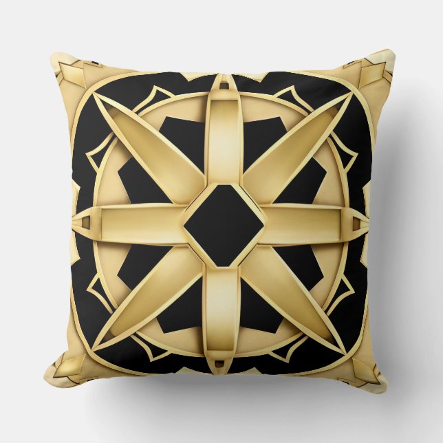 Almofada Padrão Geométrico Dourado Art Déco (Frente)