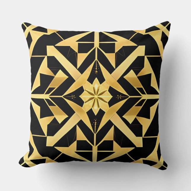 Almofada Padrão Geométrico Dourado Art Déco (Frente)