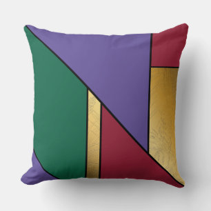 Almofada Padrão Geométrico Dourado Vermelho Verde Roxo