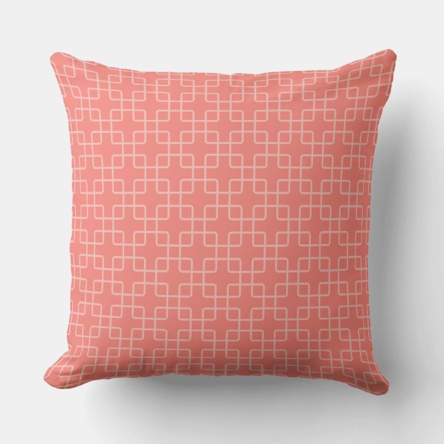 Almofada Padrão Geométrico Elegante com Fundo Rosa Coral (Frente)