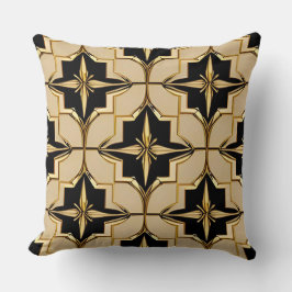 Almofada Padrão Geométrico Elegante em Dourado e Preto