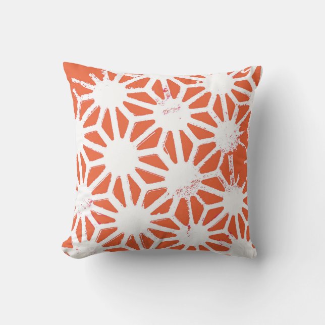 Almofada Padrão geométrico em laranja e branco (Frente)