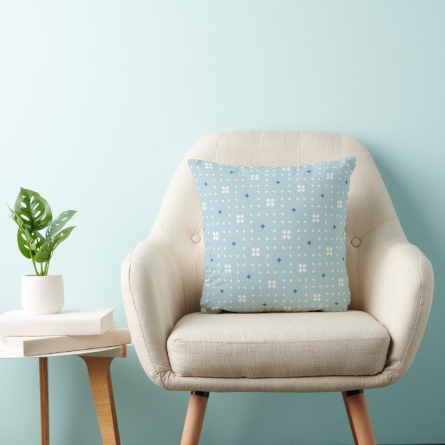 Almofada Padrão Geométrico Floral Minimal Azul (Cadeira)