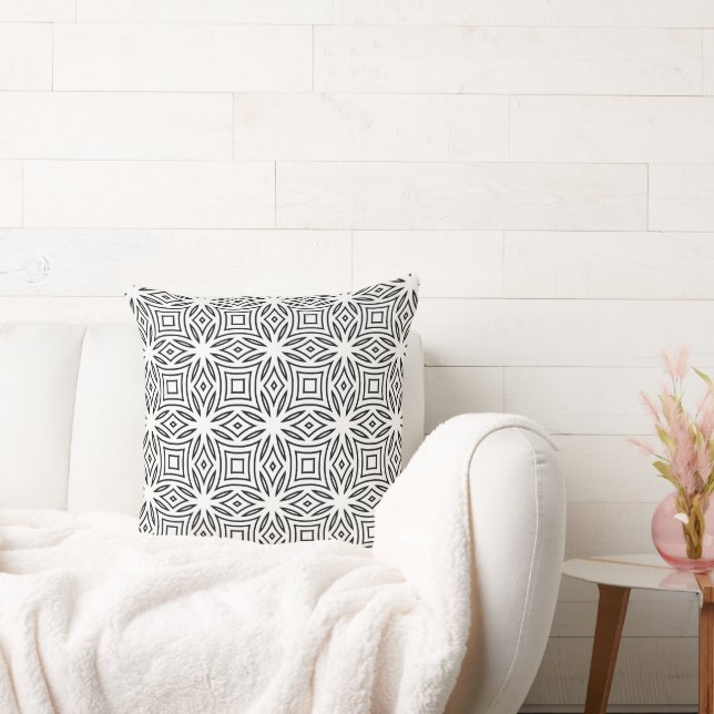 Almofada Padrão geométrico floral preto e branco (Sofá)