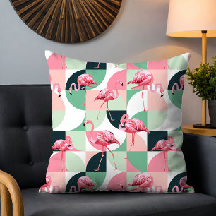 Almofada Padrão Geométrico Girly Chic do Flamingo Cor-de-Ro