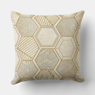 Almofada Padrão Geométrico Hexágono Dourado Elegante - Márm