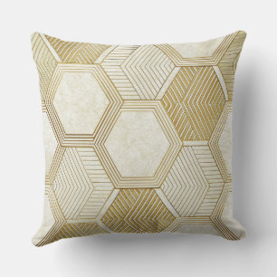 Almofada Padrão Geométrico Hexágono Dourado Elegante - Márm