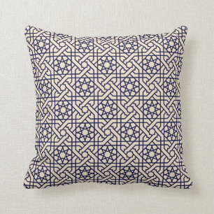 Almofada Padrão Geométrico Islâmico Azul Branco Marroqui