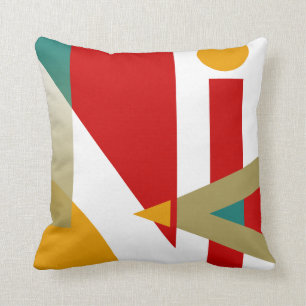 Almofada Padrão Geométrico Jazzy branco-de-ouro vermelho